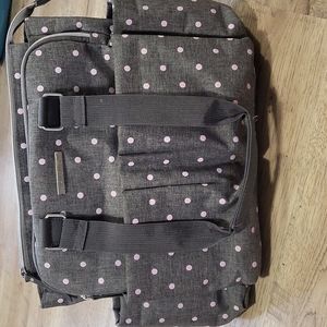 Diaper bag gray with pink polka dot pattern, like new